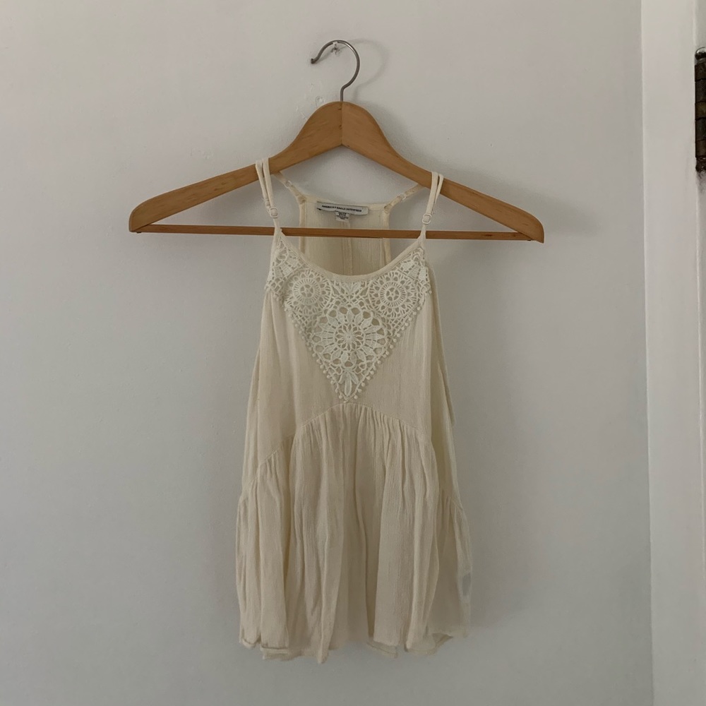American Eagle Cream Crochet Top